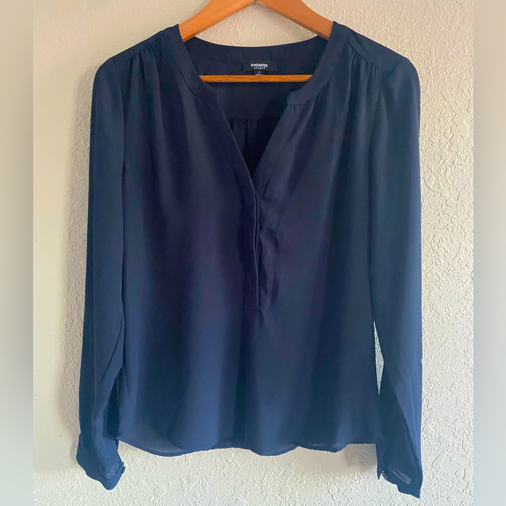 Premise Navy Blue Button Placket Blouse